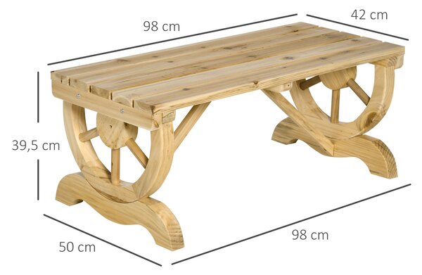 Outsunny Panchina da Giardino 2 Posti a Doghe con Gambe a Ruota di Carro, in Legno, 98x50x39.5 cm, color Legno | Aosom Italy
