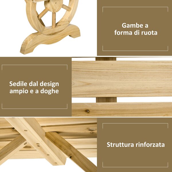 Outsunny Panchina da Giardino 2 Posti a Doghe con Gambe a Ruota di Carro, in Legno, 98x50x39.5 cm, color Legno | Aosom Italy