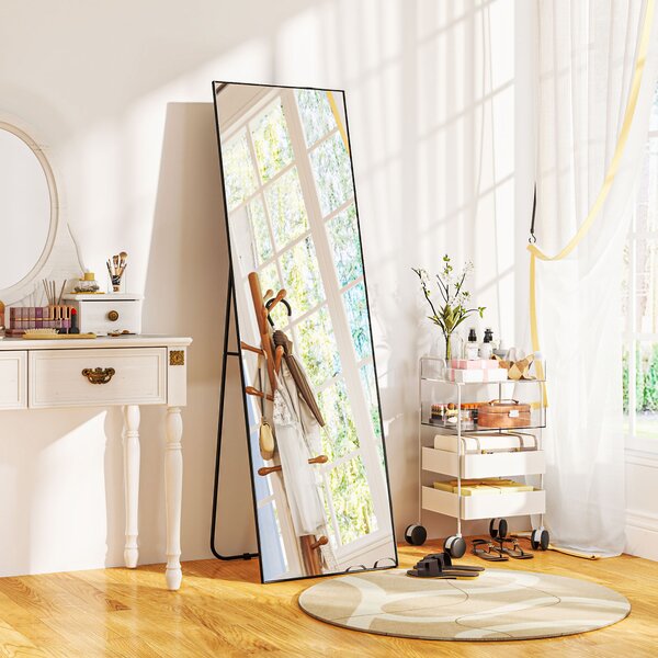 HOMCOM Specchio da Terra Moderno a Figura Intera, Design Autoportante o da Parete, 50x160 cm, Nero
