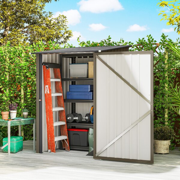Outsunny Casetta da Giardino Porta Attrezzi in Acciaio Galvanizzato con Porta, 100x104x160 cm, Marrone e Grigio Scuro | Aosom Italy