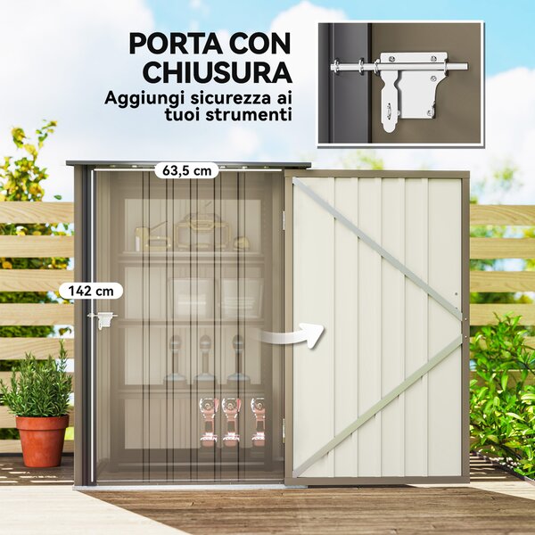 Outsunny Casetta da Giardino Porta Attrezzi in Acciaio Galvanizzato con Porta, 100x104x160 cm, Marrone e Grigio Scuro | Aosom Italy
