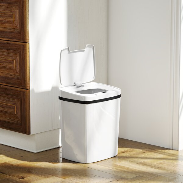 HOMCOM Pattumiera con Sensore a Infrarossi da 15L con 2 Modalità di Apertura, Superficie Anti-impronte, Bagno, Bianco | Aosom Italy