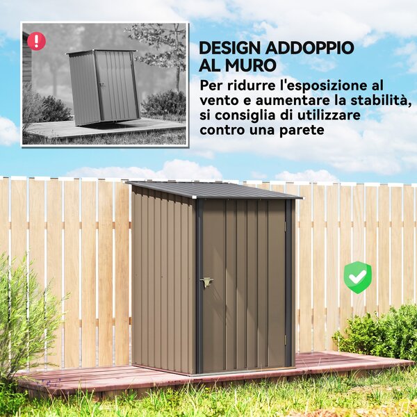 Outsunny Casetta da Giardino Porta Attrezzi in Acciaio Galvanizzato con Porta, 100x104x160 cm, Marrone e Grigio Scuro | Aosom Italy