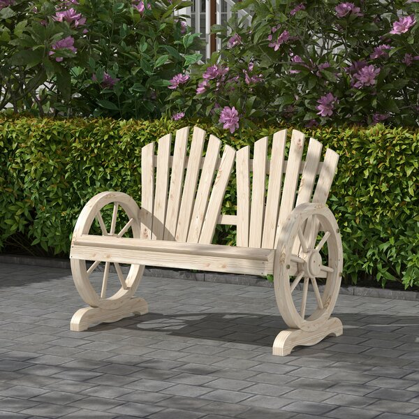 Outsunny Panchina da Giardino in Legno Stile Country con Braccioli a Ruota, 108x66x95cm, Legno Naturale | Aosom Italy