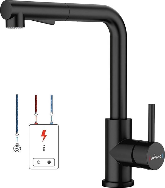 Miscelatore a bassa pressione, nero, 2 tipi di getto, estraibile, acciaio inox 304, rubinetto per lavello