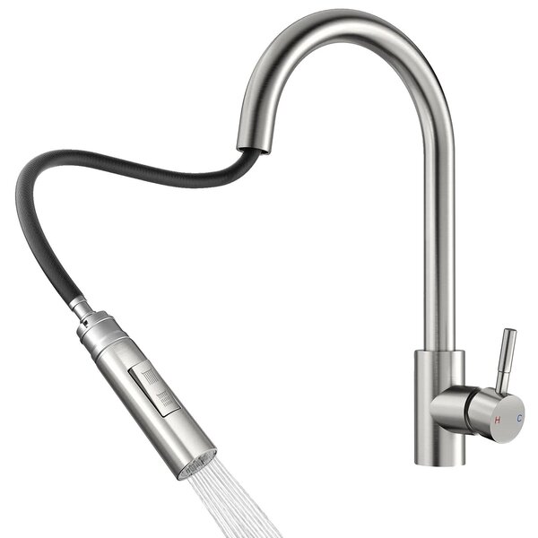 Rubinetto da cucina, funzione a spruzzo estraibile, design a scomparsa, nichel spazzolato