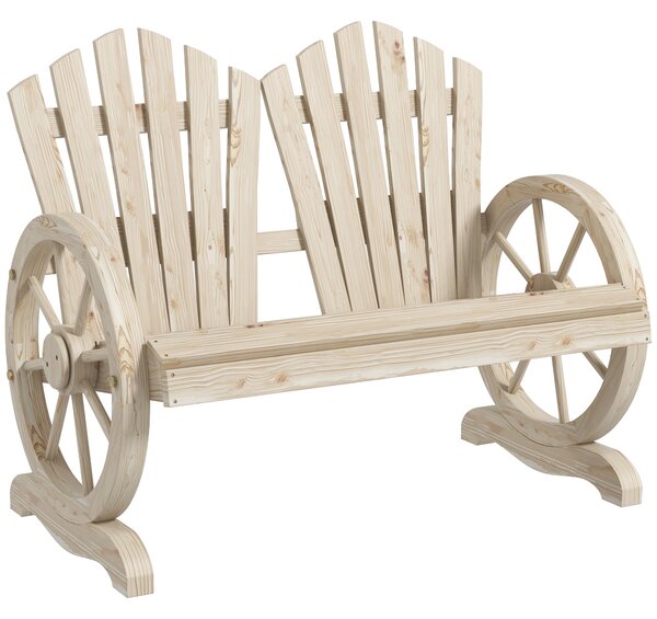 Outsunny Panchina da Giardino in Legno Stile Country con Braccioli a Ruota, 108x66x95cm, Legno Naturale | Aosom Italy