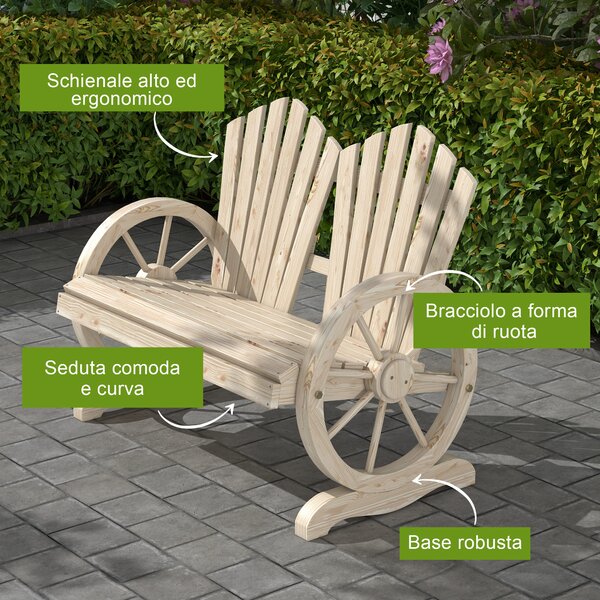 Outsunny Panchina da Giardino in Legno Stile Country con Braccioli a Ruota, 108x66x95cm, Legno Naturale | Aosom Italy