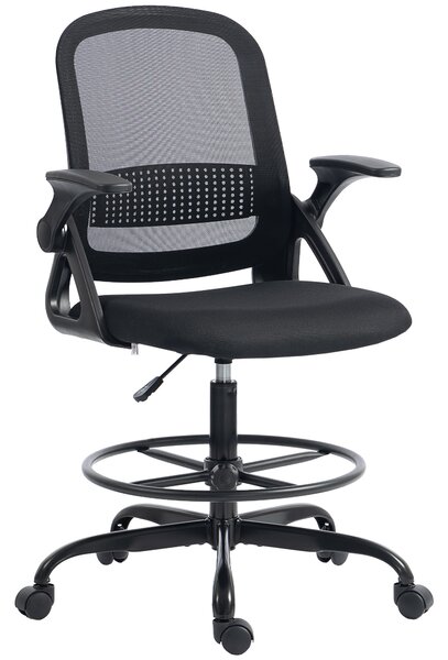HOMCOM Sedia da Ufficio Ergonomica con Supporto Lombare e Poggiapiedi, in Poliestere e Acciaio, 58x63x105-126 cm, Nero | Aosom Italy