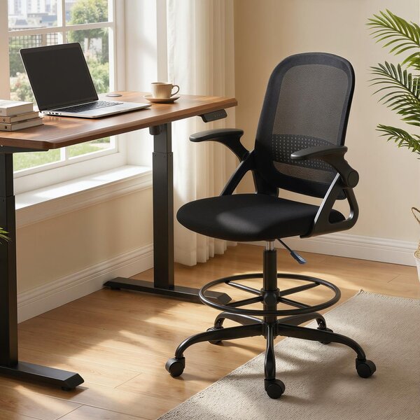 HOMCOM Sedia da Ufficio Ergonomica con Supporto Lombare e Poggiapiedi, in Poliestere e Acciaio, 58x63x105-126 cm, Nero | Aosom Italy