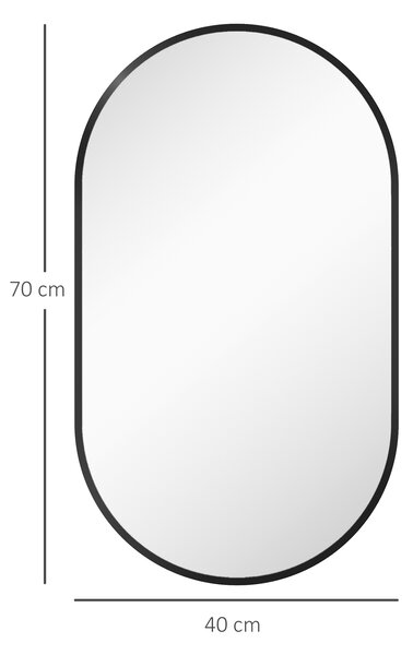 HOMCOM Specchio Bagno Ovale da Parete con Cornice in Alluminio, Verticale o Orizzontale, 40x70cm, Nero | Aosom Italy