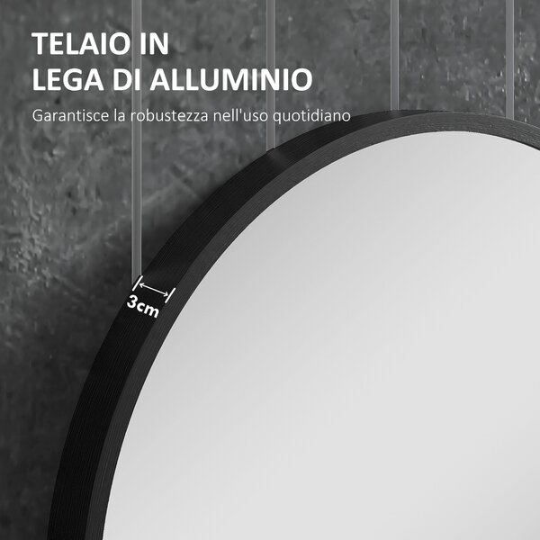 HOMCOM Specchio Bagno Ovale da Parete con Cornice in Alluminio, Verticale o Orizzontale, 40x70cm, Nero | Aosom Italy