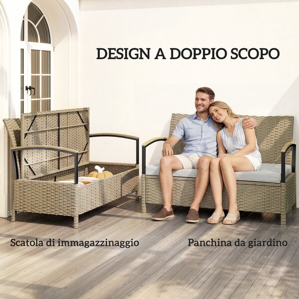 Outsunny Panca Contenitore 125L con Cuscino Imbottito, in Metallo, 123x70x82 cm, Cachi | Aosom Italy