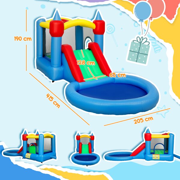 AIYAPLAY Castello Gonfiabile Trampolino 4 in 1, Scivolo, 415x205x190cm, Multicolore | Aosom Italy