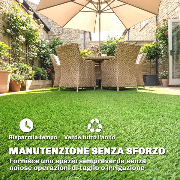 Outsunny Prato Artificiale 1m x 4m, Tappeto Sintetico con Altezza 10mm, Drenante, Verde | Aosom Italy