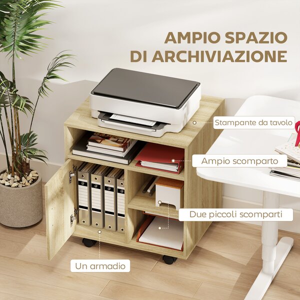 HOMCOM Mobiletto Porta Stampante con Ripiani Aperti e Armadietto in Legno, 60x50x65.5cm, Color Legno | Aosom Italy