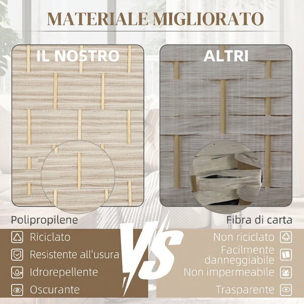 HOMCOM Paravento da Interno a 3 Pannelli Pieghevole, 135x180 cm, Separé Intrecciato in PP e Legno di Pino, Rovere | Aosom Italy