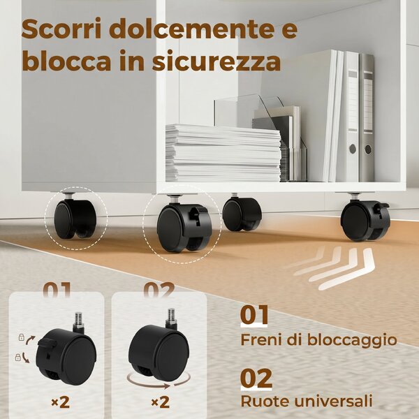 HOMCOM Mobile Porta Stampante in Legno con Ruote a Freno e 2 Scomparti Aperti, 40x35x55 cm, per Ufficio Studio, Bianco | Aosom Italy