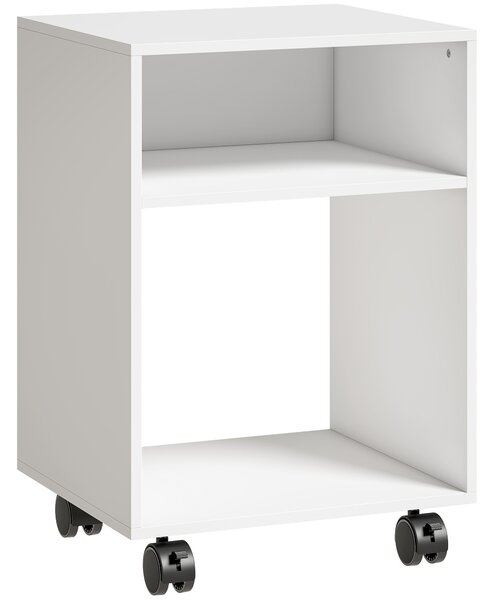 HOMCOM Mobile Porta Stampante in Legno con Ruote a Freno e 2 Scomparti Aperti, 40x35x55 cm, per Ufficio Studio, Bianco | Aosom Italy