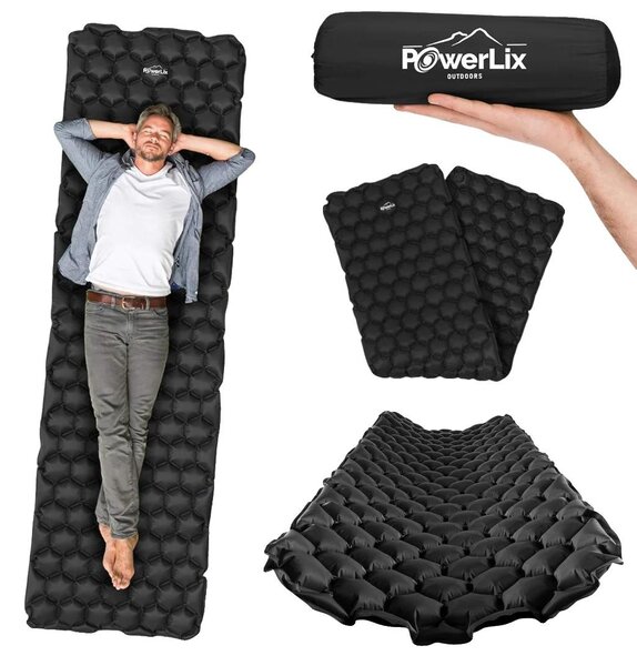 Materasso gonfiabile, design leggero, sostegno ergonomico, nero