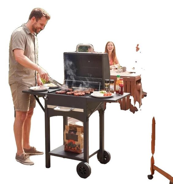 Barbecue a carbonella, ampia superficie di cottura, termometro integrato, verde militare