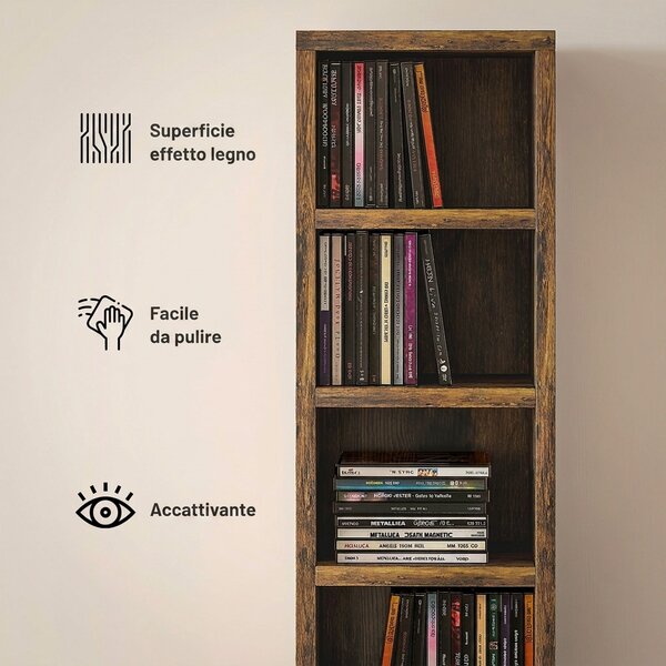 HOMCOM Mobile Libreria Porta CD a 12 Ripiani per 204 CD, in MDF e Truciolato, 21x20x175 cm, Marrone Rustico | Aosom Italy
