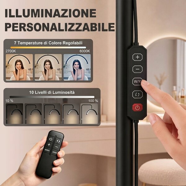 HOMCOM Lampada da Terra LED con Testa a Mezza Luna, Altezza e Temperatura Colore Regolabili, Telecomando, Nero | Aosom Italy