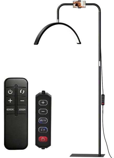 HOMCOM Lampada da Terra LED con Testa a Mezza Luna, Altezza e Temperatura Colore Regolabili, Telecomando, Nero | Aosom Italy