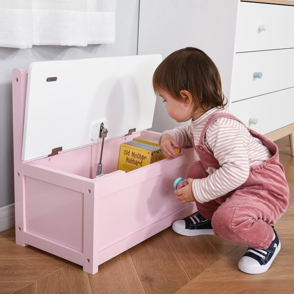 HOMCOM Cassapanca per Bambini 2-5 Anni in Legno con Pistone per Chiusura Sicura, Capacità 40 kg, Rosa e Bianco | Aosom Italy