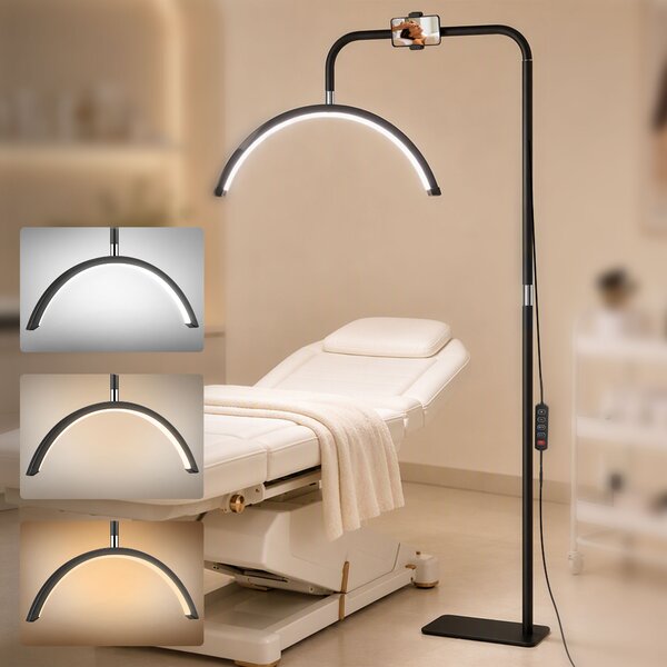 HOMCOM Lampada da Terra LED con Testa a Mezza Luna, Altezza e Temperatura Colore Regolabili, Telecomando, Nero | Aosom Italy