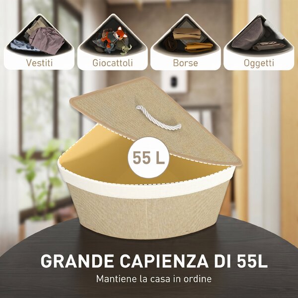 HOMCOM Cesto Portabiancheria Angolare da 55L con Sacco Estraibile e Coperchio Removibile, in Bambù, 35x35x60 cm, Color Legno | Aosom Italy