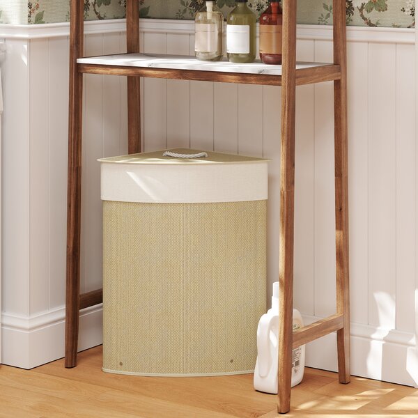 HOMCOM Cesto Portabiancheria Angolare da 55L con Sacco Estraibile e Coperchio Removibile, in Bambù, 35x35x60 cm, Color Legno | Aosom Italy