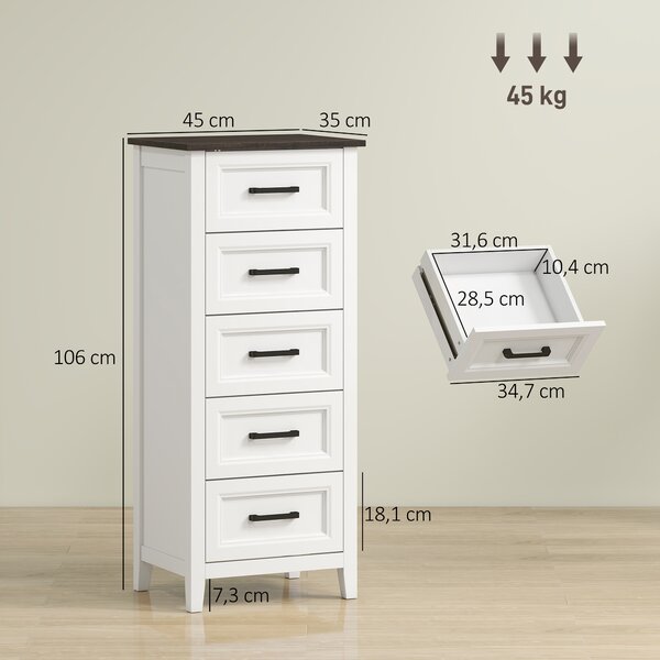 HOMCOM Cassettiera con 5 Cassetti, Mobile Alto per Camera da Letto e Soggiorno | Aosom Italy