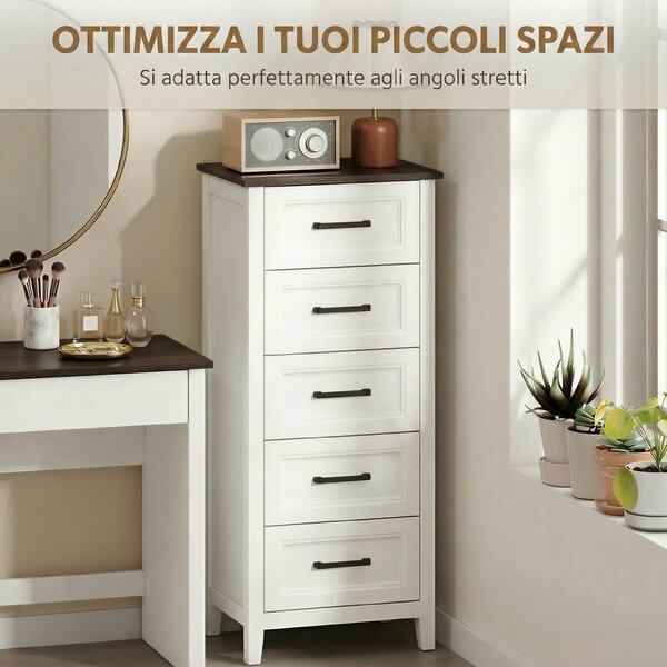 HOMCOM Cassettiera con 5 Cassetti, Mobile Alto per Camera da Letto e Soggiorno | Aosom Italy