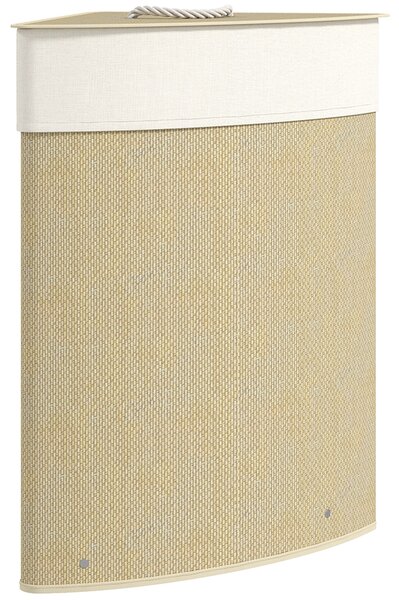 HOMCOM Cesto Portabiancheria Angolare da 55L con Sacco Estraibile e Coperchio Removibile, in Bambù, 35x35x60 cm, Color Legno | Aosom Italy