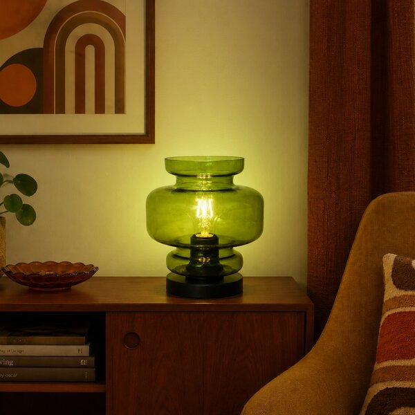 Lampada da tavolo retrò nera con vetro verde - Denise