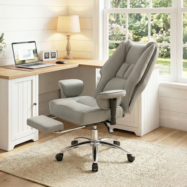 HOMCOM Sedia da Ufficio Ergonomica Reclinabile con Poggiapiedi, Schienale Alto, Altezza Regolabile, Grigio Chiaro | Aosom Italy