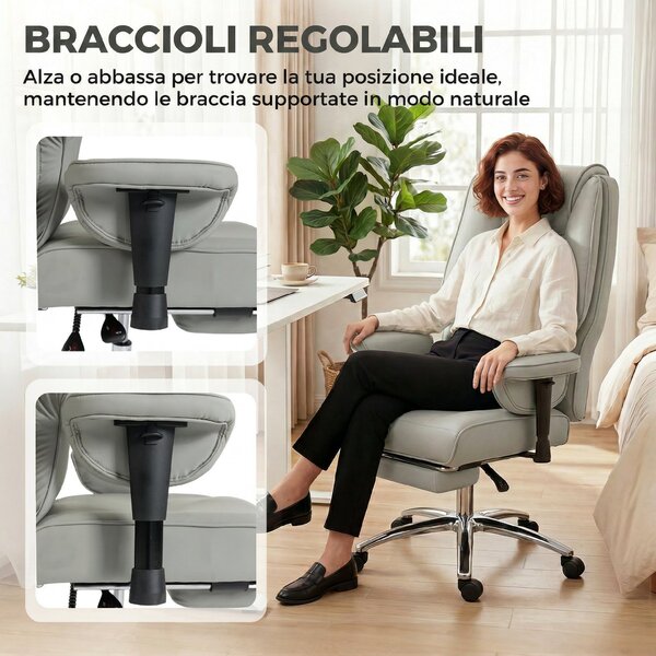 HOMCOM Sedia da Ufficio Ergonomica Reclinabile con Poggiapiedi, Schienale Alto, Altezza Regolabile, Grigio Chiaro | Aosom Italy