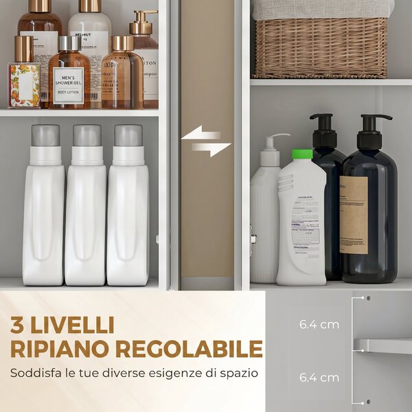 HOMCOM Mobile Bagno Alto, Armadietto Stretto, 3 Ripiani Aperti, Cassetto, Bianco | Aosom Italy