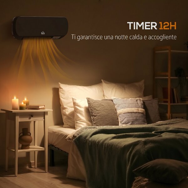 HOMCOM Stufa Elettrica Basso Consumo da Parete con Telecomando, Temperatura Regolabile e Timer 12 Ore, Nero | Aosom Italy