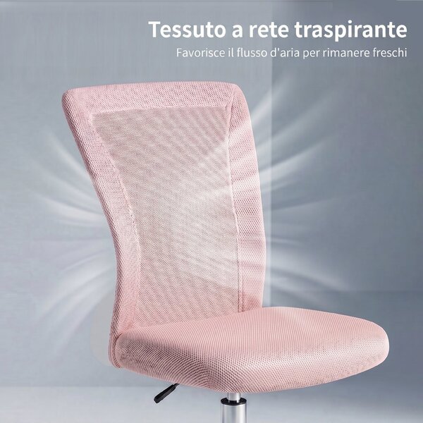 Vinsetto Sedia ufficio ergonomica senza braccioli in rete, Rosa | Aosom Italy