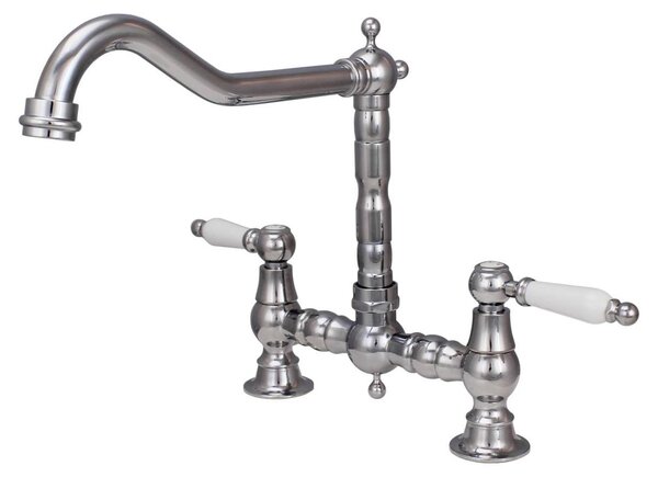 Aquanello Heritage Manor Cucina classica Rubinetto da cucina in stile retrò Cromo con maniglia bianca CR-0010-HM