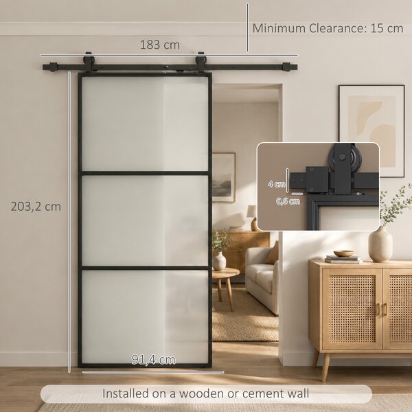 HOMCOM Porta scorrevole esterna muro in vetro satinato con soft-close, 91.4x203.2 cm | Aosom Italy