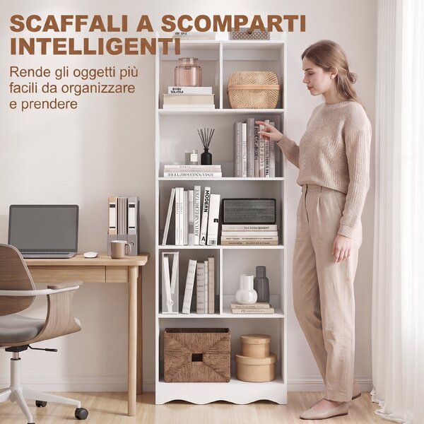 HOMCOM Libreria con Mensole Aperte Divise, 6 Ripiani, Bianca | Aosom Italy