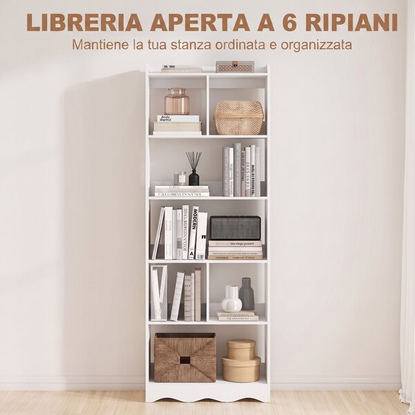 HOMCOM Libreria con Mensole Aperte Divise, 6 Ripiani, Bianca | Aosom Italy