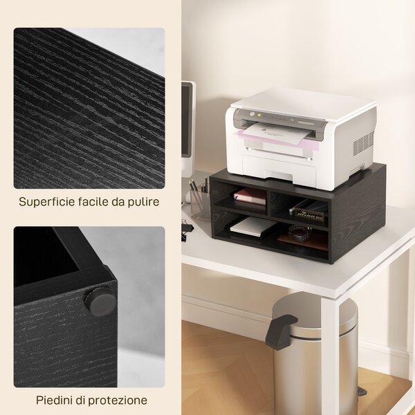 HOMCOM Mobile Porta Stampante da Ufficio con 3 Ripiani Aperti a 2 Livelli, 47x40x22.5 cm, Nero | Aosom Italy