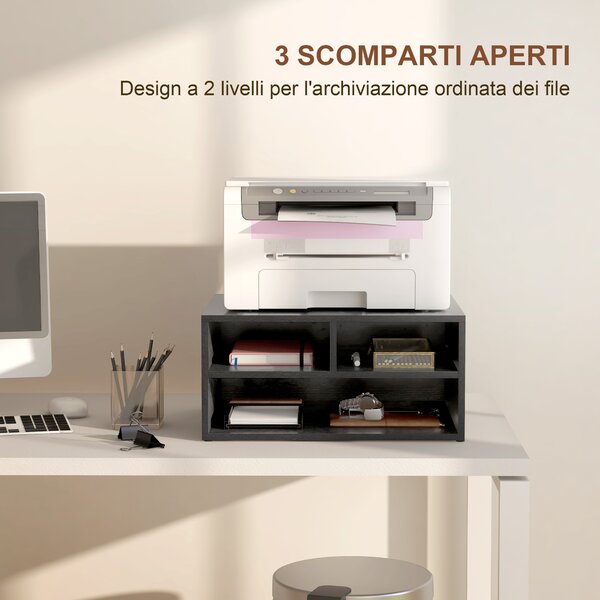 HOMCOM Mobile Porta Stampante da Ufficio con 3 Ripiani Aperti a 2 Livelli, 47x40x22.5 cm, Nero | Aosom Italy