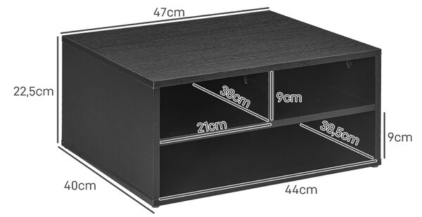 HOMCOM Mobile Porta Stampante da Ufficio con 3 Ripiani Aperti a 2 Livelli, 47x40x22.5 cm, Nero | Aosom Italy