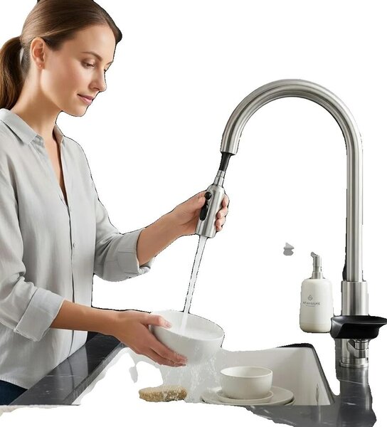 Rubinetto da cucina, bocca flessibile, maniglia girevole a 360°, cromato, G3/8