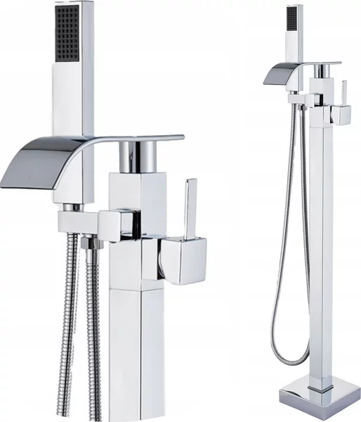 Rubinetto da bagno freestanding Ari con doccetta, beccuccio girevole 360 gradi, cartuccia Vetroceramica, cromato